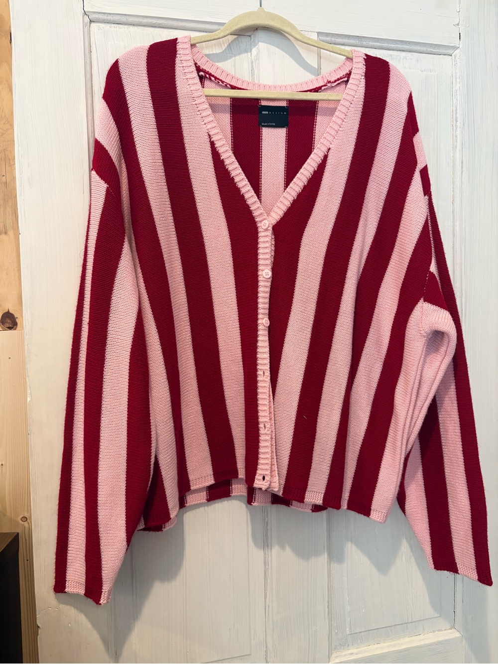 ASOS Striped V-Neck Button Front Sweater Cardigan